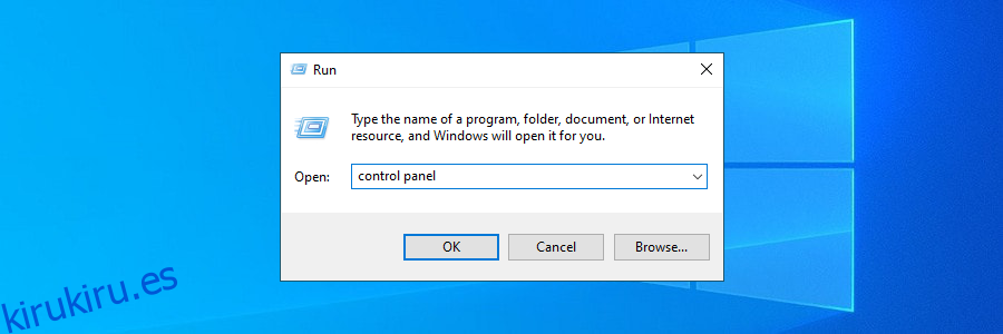 Windows 10 muestra cómo acceder al Panel de control usando la herramienta Ejecutar
