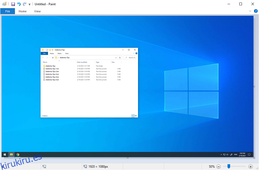 Windows 10 muestra Paint con una captura de pantalla completa