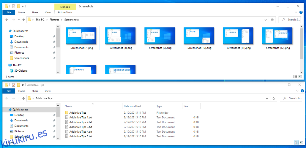 Windows 10 muestra la subcarpeta Capturas de pantalla en la carpeta Imágenes