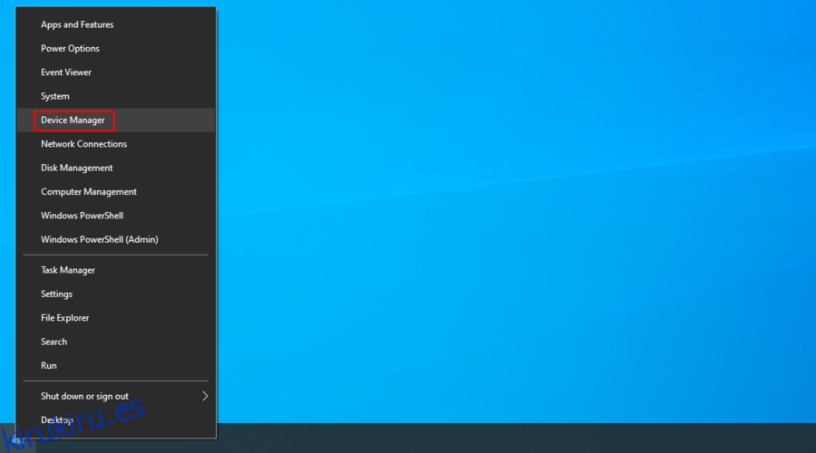 Windows 10 muestra cómo acceder al Administrador de dispositivos desde el menú Inicio del botón derecho