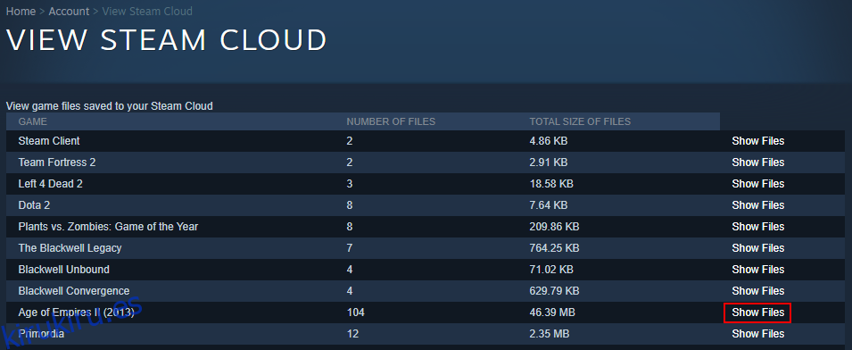 Steam Cloud muestra archivos del juego