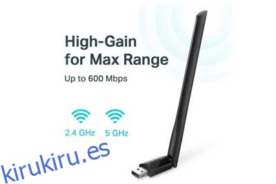 Adaptador Wifi USB TP-Link para PC Adaptador de red inalámbrica AC600Mbps para escritorio con antena de 5dBi de banda dual de alta ganancia de 2.4GHz / 5GHz