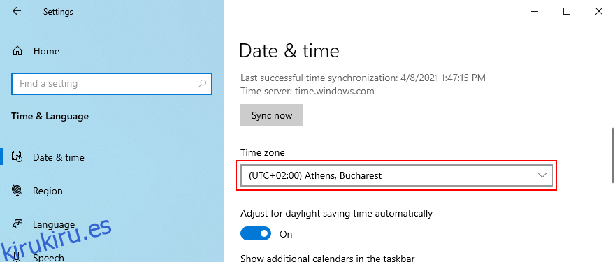 Windows 10 muestra cómo cambiar la zona horaria