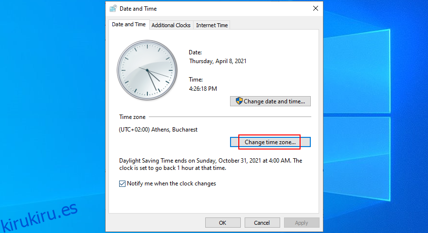 Windows 10 muestra cómo cambiar la zona horaria