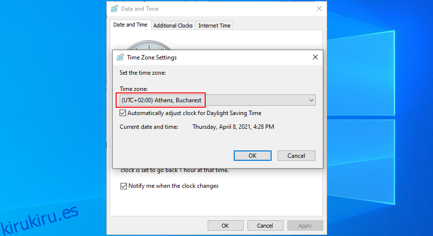 Windows 10 muestra cómo configurar la zona horaria