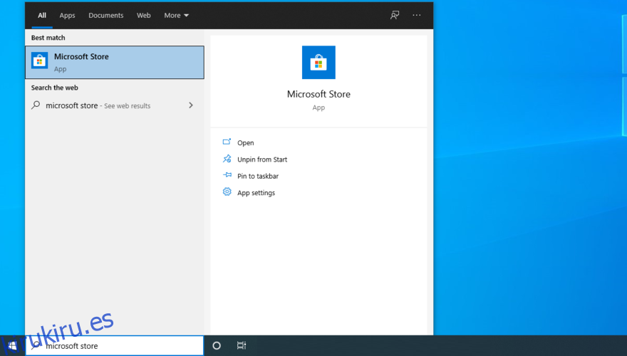 Windows 10 muestra cómo acceder a Microsoft Store desde el menú Inicio