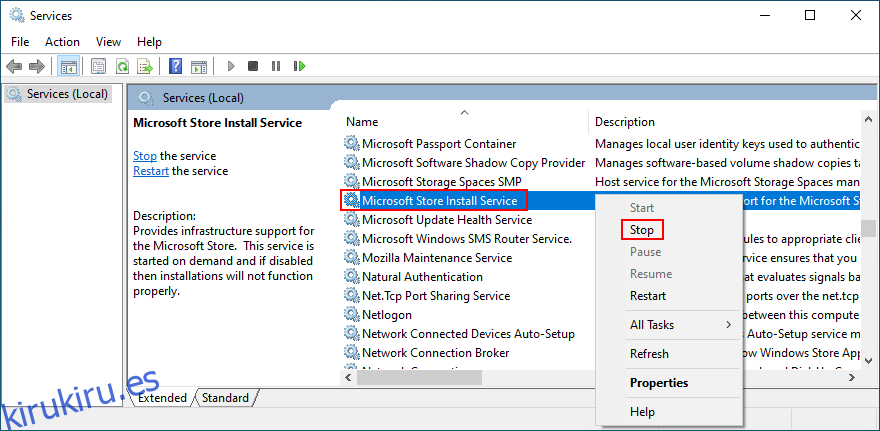 cómo detener el servicio de instalación de Microsoft Store