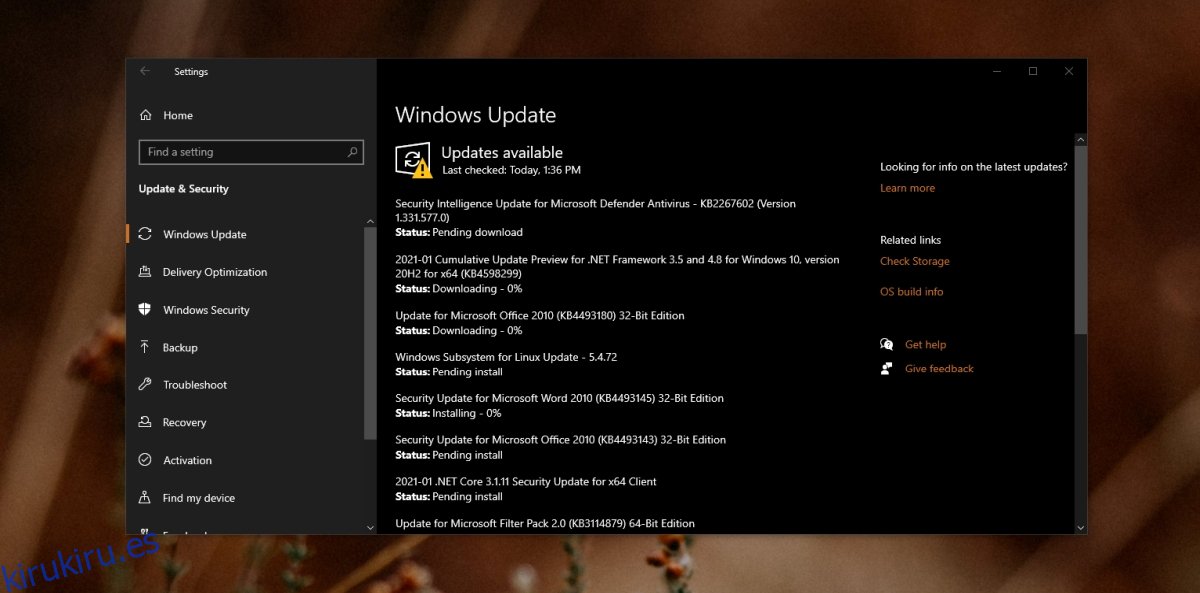 Actualización de Windows pendiente de instalación